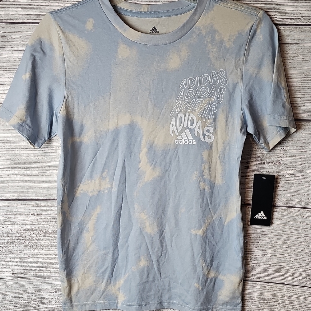 Boys 10-12 Adidas Cream and Blue Graphic Tee